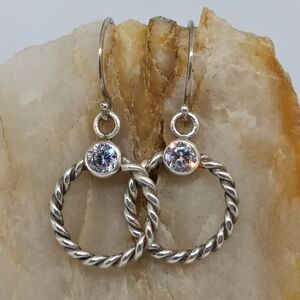 Handmade Twisted .925 Sterling CZ Drop Earrings Brilliant Sparkle Bling x kalyjw